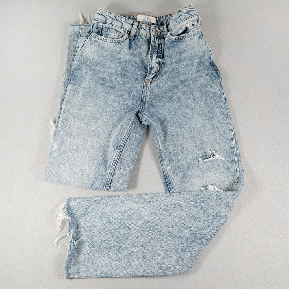 We The Free Womens Jeans 26 High Rise Straight Distressed Acid Wash Blue Denim